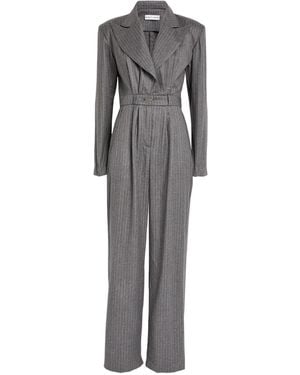 ROWEN ROSE Wool Tailored Pinstripe Jumpsuit - Gray