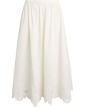 Cinq À Sept Cotton Poplin Paisley Bloom Espe Midi Skirt - White