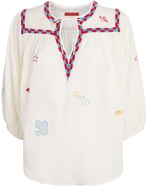 Mother Cotton-Blend Embroidered The Breeze Blouse - White