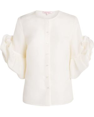 Carolina Herrera Silk Gazar Rosette Blouse - White