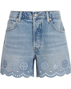 FRAME The Long Hang Eyelet Denim Shorts - Blue