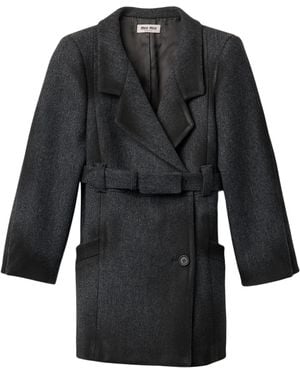 Miu Miu Wool Single-Breasted Belted Coat - Black