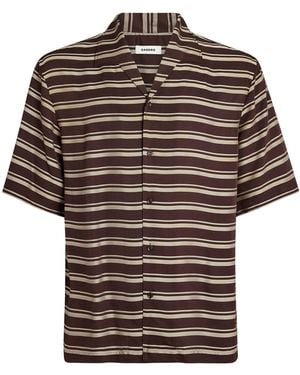 Sandro Stripe Short-Sleeve Shirt - Brown