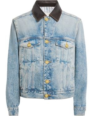Sandro Leather-Collar Denim Jacket - Blue