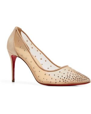 Christian Louboutin Follies Strass Suede Pumps 85 - Natural