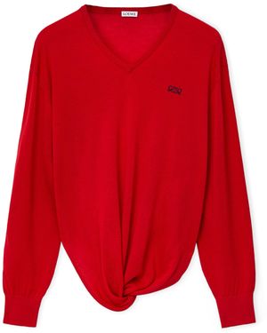 Loewe Wool-Blend V-Neck Jumper - Red
