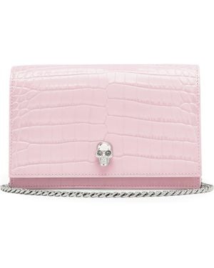 McQueen Small Croc-Embossed Skull Cross-Body Bag - Pink