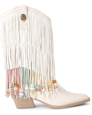 Kurt Geiger Leather Fringed Cowboy Boots 50 - White