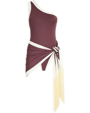 Taller Marmo One-Shoulder Piped Swimsuit - Purple