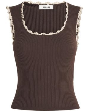 Sandro Crochet-Trim Tank Top - Brown