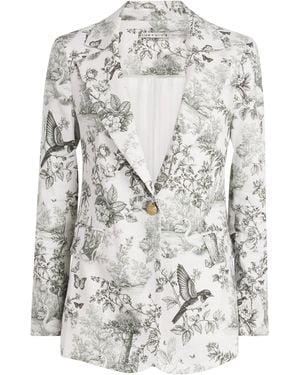 Alice + Olivia Linen-Blend Printed Macey Blazer - White