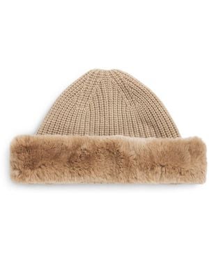 Yves Salomon Wool-Cashmere Rabbit Fur Trim Beanie - Brown