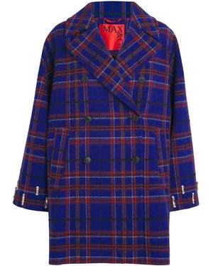 MAX&Co. Wool-Blend Check Pea Coat - Blue