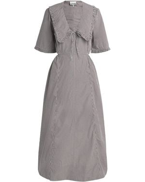 Ganni Cotton Gingham Midi Dress - Grey