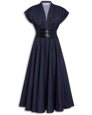 Alaïa Denim Belted Midi Dress - Blue