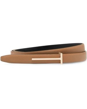 Tom Ford Grained Leather T Belt - Natural