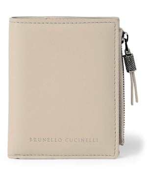 Brunello Cucinelli Leather Logo Wallet - Natural