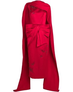 Erdem Satin Bow Cape Gown - Red