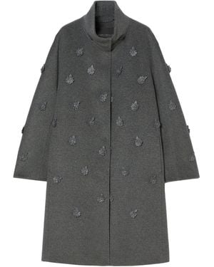 Marina Rinaldi Virgin Wool Embellished Coat - Gray
