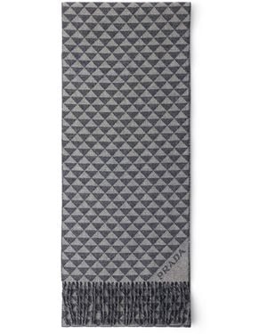Prada Double Wool-Cashmere Symbole Scarf - Grey