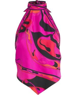 PUCCI Silk Printed Halterneck Top - Pink