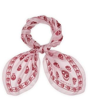 McQueen Silk Skull Print Scarf - Pink