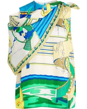 Tory Burch Silk Printed Cape And Top - Green