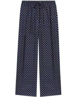 Maje Rhinestone Printed Wide-Leg Pants - Blue