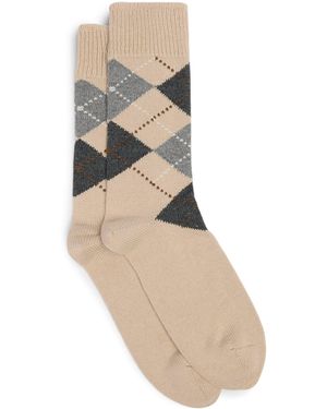 dunhill Cashmere-Cotton Argyle Socks - Natural