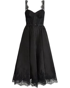 Zimmermann Linen-Silk Lace-Trim Valiant Midi Dress - Black