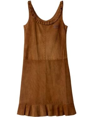 Miu Miu Waxed Suede Mini Dress - Brown