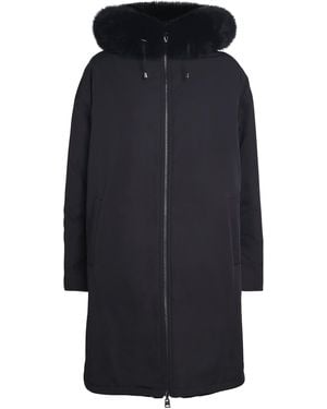 Yves Salomon Fox-Rabbit Fur-Trim Parka - Blue