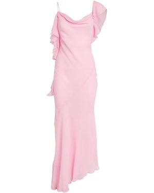 Self-Portrait Georgette Ruffled One-Shoulder Maxi Dress - Pink