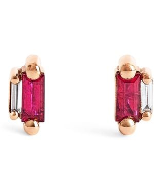 Suzanne Kalan Ruby And Diamond Bold Stud Earrings - Red