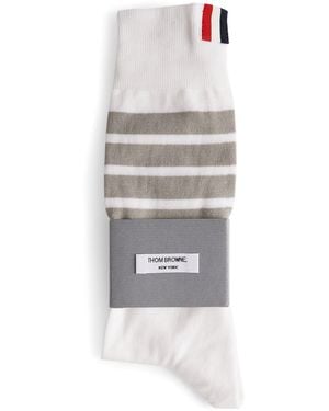 Thom Browne Cotton-Blend 4-Bar Mid-Calf Socks - White