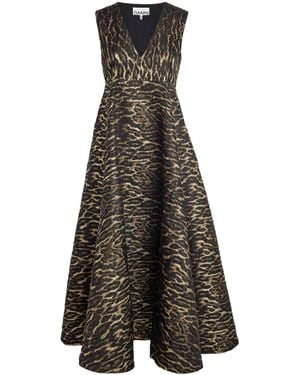 Ganni Metallic Leopard Jacquard Maxi Dress - Brown