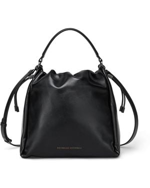 Brunello Cucinelli Medium Leather Mellow Bucket Bag - Black