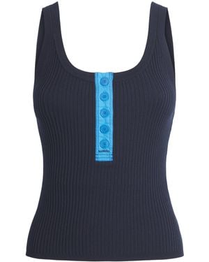 Sandro Rib-Knit Contrast-Placket Tank Top - Blue