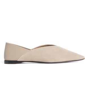 Max Mara Suede Leather-Trim Ballet Flats - Natural