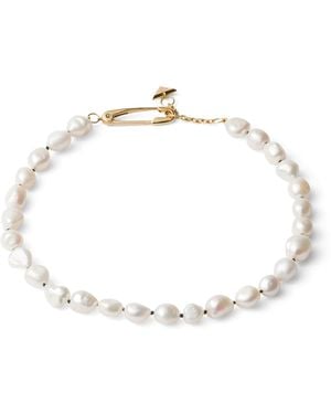 Prada Pearl Safety Pin Necklace - Metallic