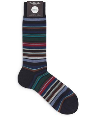 Pantherella Merino Wool-Blend Striped Quakers Socks - Blue