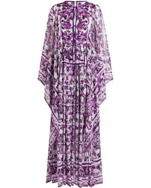 Dolce & Gabbana Majolica-Print Chiffon Dress - Purple