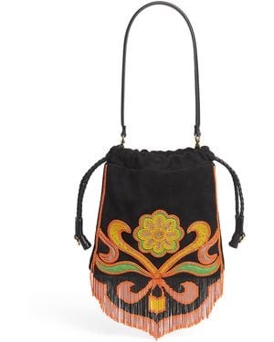 Etro Small Suede Beaded Kalispera Top-Handle Bag - Black