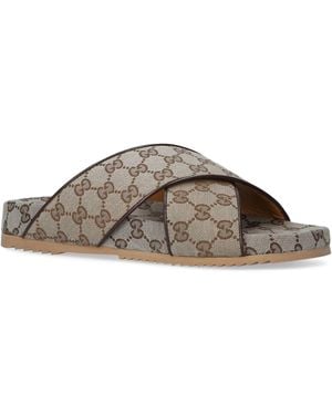 Gucci GG Canvas Cross-strap Slides - Brown