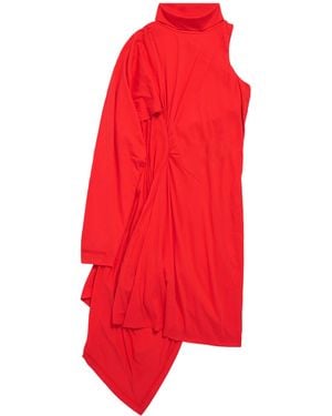 Balenciaga Cotton Jersey Asymmetric Midi Dress - Red