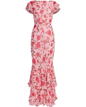 RIXO London Chiffon Floral Ordinia Maxi Dress - Pink