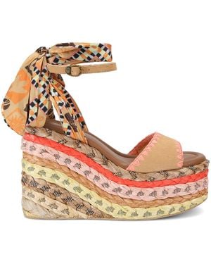 Kurt Geiger Suede Chelsea Scarf Wedge Heel - Natural
