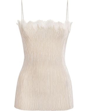 FFORME Plissé Lace-Trim Jimena Top - White