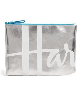 Harrods Medium Metallic Logo Pouch - Grey