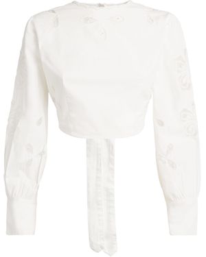 Sandro Cotton Embellished Cropped Blouse - White